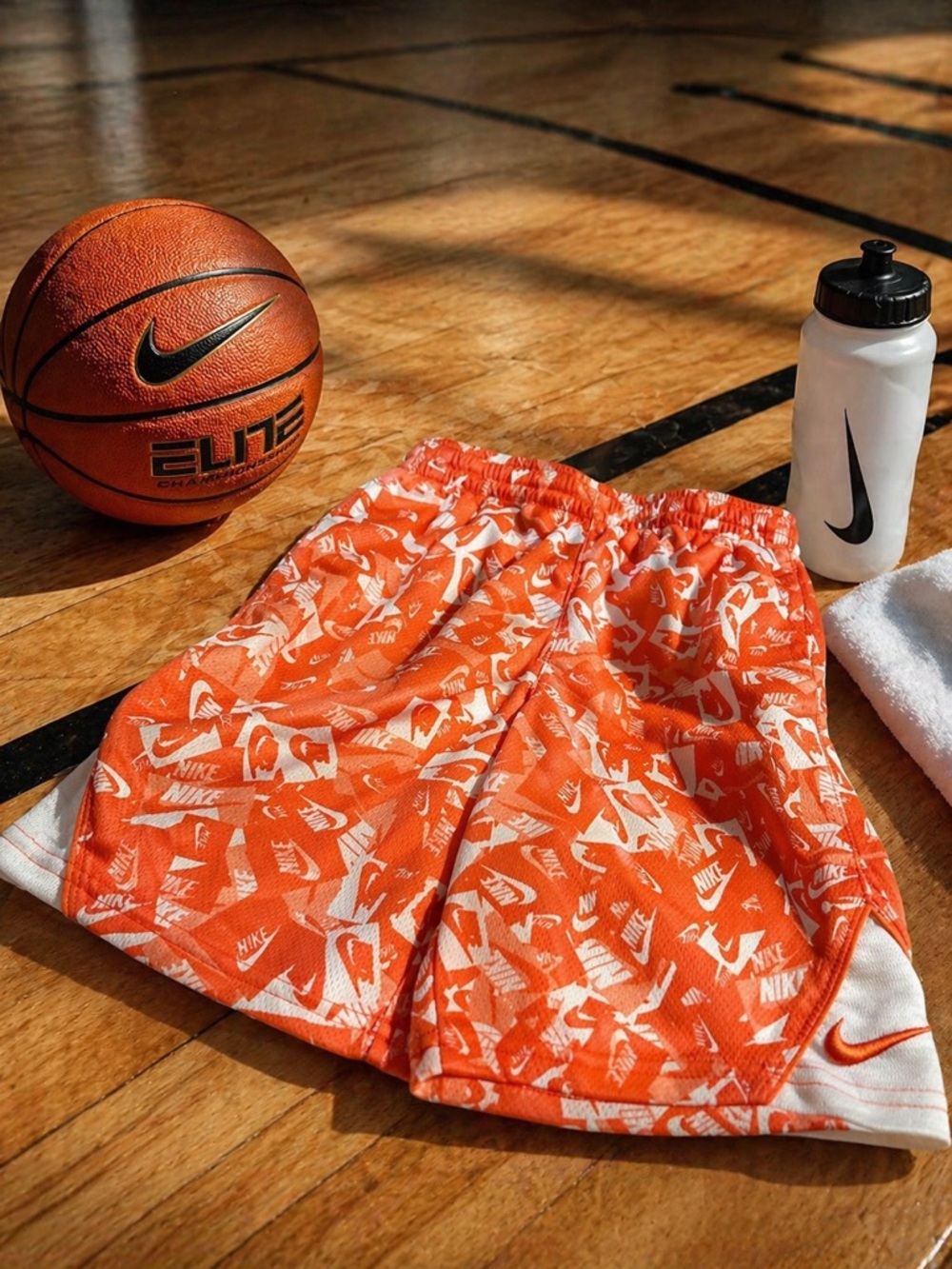 Nike Orange All-Over Logo Basketball Shorts